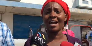 Beatrice Wakothie, wife of the ill-fated Modern Coast bus driver, speaks to the media on July 25, 2022.