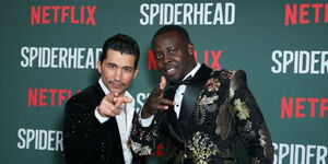 Netflix's Spiderhead cast: Miles Teller (left) and Stephen Tongun at the movie premier on June 11, 2022.