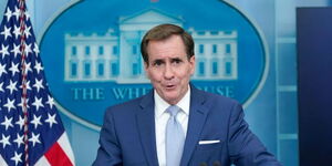 NSC Strategic Communications Coordinator John Kirby speaks to the press at a past briefing.