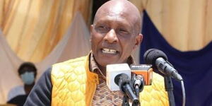 Nyeri Gubernatorial candidate, Thuo Mathenge speaks to county residents on August 7, 2022.