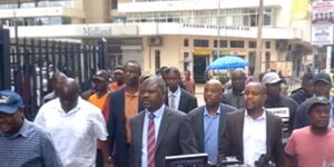 A section of Azimio MPs march to IEBC offices at the Anniversary towers on Monday, September 26, 2022.