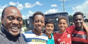 Citizen TV anchor Jeff Koinange together with his son Jamal and friends.