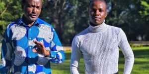 Wiper Party Leader Kalonzo Musyoka (left) and comedian Crazy Kennar on Friday, April 16.