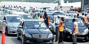 A photo of vehicles set for auction at the Port of Mombasa.