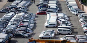 Imported cars await to be cleared at a local Clearing Freight Station (CFS) in Mombasa