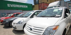 Cars pictured at a port in Mombasa.