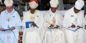 Catholic Bishops sign a commitment document to fight corruption during the National Prayer Day at Subukia Shrine in Nakuru County on October 5, 2019.