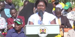 Emby County Governor Cecily Mbarire while addressing Embu residents