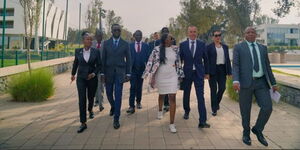 President's daughter, Charlene Ruto (centre) and her entourage visited the Mohammed VI Football Complex - Maamoura on November 9, 2022.