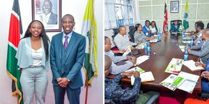 Photo collage between Charlene Ruto and Kirinyaga Deputy Governor David Githanda and members of county assembly on Friday October 28, 2022.