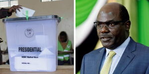 A Collage of a Presidential ballot box and IEBC Chairman Wafula Chebukati
