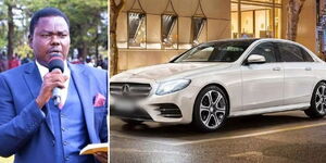 Photo collage of the late former Ainakboi MP William Chepkut and a Mercedes parked in a show room