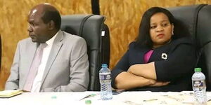 Former IEBC commissioners Wafula Chebukati and Juliana Cherera