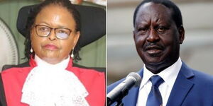 Chief Justice Martha Koome (left) and Presidential contender Raila Odinga