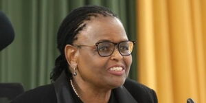 Chief Justice Martha Koome addressing the court during the pre-trial conference of the presidential election petition at the Milimani.jpg