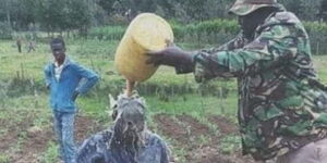 A photo of a chief pouring hot chang'aa on 65-year-old woman.