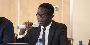 Communications Authority of Kenya (CA) director-general Ezra Chiloba, addressing MPs on Tuesday, March 21.