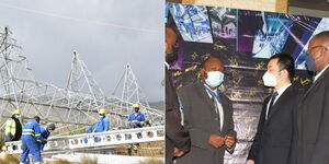 Photo collage between collapsed Kenya Power transformers and Chint Global official and Kenya Power Officials 
