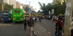City hoppa buses blocking the road along Moi Avenue on Friday March 10, 2023