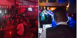 Photo collage between revellers in Clarret Lounge in Nairobi and a DJ 