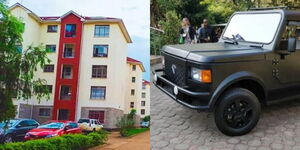 A collage of a house apartment and a luxury car