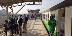 Commuters stranded as Embakasi Village -CBD train stall at Donholm station on Tuesday morning, January 25, 2022.