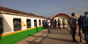 Commuters stranded as Embakasi Village -CBD train stall at Donholm station on Tuesday morning, January 25, 2022.