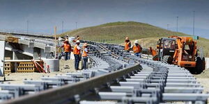 Contractors carrying out rehabilitation works on the old Nairobi-Nanyuki railway line.