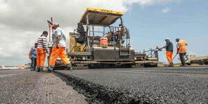 Contractors working on a road in Kenya.