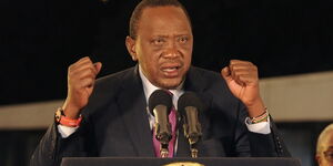 President Uhuru Kenyatta speaking at the Bomas of Kenya in 2017