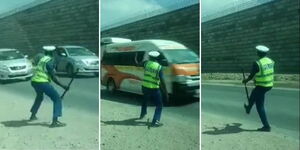 Corporal Denis Ouko controlling traffic at Syokimau along Mombasa Road on May 14, 2022.jpg