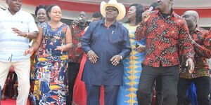 Cotu Secretary-General Francis Atwoli, Kirinyaga Governor Anne Waiguru and other leaders are pictured at Bukhungu Stadium in Kakamega County, for the second forum on the Building Bridges Initiative, January 18, 2020.