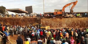 Crowd gathers in Kangemi after a flyover under construction collapses.