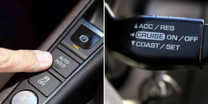 Photo collage between Auto Hold and Adaptative Cruise Control features in a car