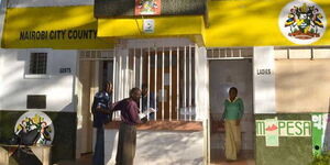 Customers at a public toilet in Nairobi CBD.