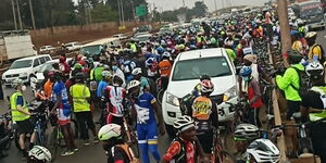 Cyclists on Thika Superhighway on September 19, 2020