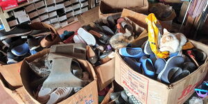 An assortment of shoes recovered by DCI detectives in Keroka, Nyamira County on June 7, 2020