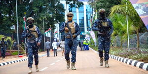 Officers outside the DCI Forensic Laboratory.