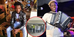 A photo collage of Jeff Mwathi (left), DCI detectives at the apartments (in the circle) and DJ Fatxo during a past performance.