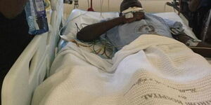 Felix Ondari alias DJ Evolve at the Nairobi Hospital where he has been receiving treatment.