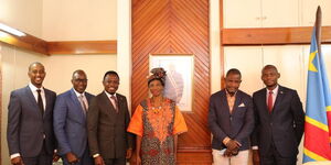 Deputy President William Ruto delegation was led by Ababu Namwamba, the Head of International Relations in his presidential campaign secretariat, Director of Communications, WSR Presidential Campaign Hussein Mohammed and legal advisor in the Office of the Deputy President, Korir Simg'oei at DRC Mission in Nairobi with Democratic Republic of Congo Head of Missions Madam Malenga Omoy Charlotte on Thursday, February 17, 2022.