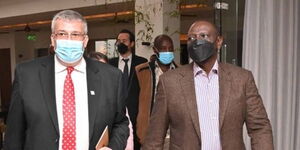 DP William Ruto (right) and an invester during a meeting at the Village Market on Tuesday, February 15.