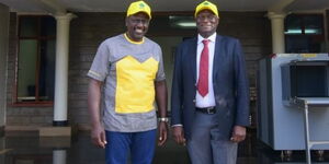 President William Ruto and former Devolution Cabinet Secretary Charles Keter at his Karen office in Nairobi on Tuesday, February 7, 2022.