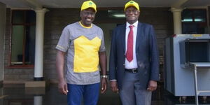 President William Ruto and former Devolution Cabinet Secretary Charles Keter at his Karen office in Nairobi on Tuesday, February 7, 2022.