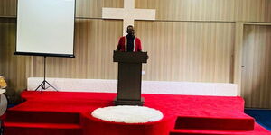 Deputy President William Ruto at the podium of the church in his Karen home on Sunday, April 26, 2020.