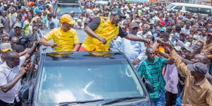DP William Ruto greets members of the crowd during a political rally in Mwingi on Wednesday, March 30, 2022..jpg