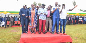 DP William Ruto, Kikuyu MP Kimani Ichungwa, Muranga Senator Irungu Kanga'ta and other leaders during a rally at Kiambaa, Kiambu County on Friday, February 12, 2-021