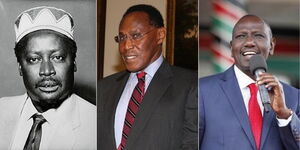 From Left: A collage image of the late Jaramogi Oginga, the late George Saitoti, and Deputy President William Ruto.