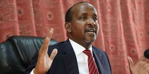 National Assembly Majority Leader Aden Duale addresses the media on June 13, 2019.