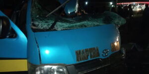 Damaged matatu that was involved in an accident along Mombasa-Nairobi Highway on the morning of Wednesday, July 21, 2021.